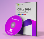 A sleek digital representation of an official Microsoft Office 2024 Pro Plus Activation Key glowing on a slate grey background.
