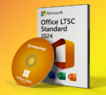 A sleek digital representation of an official Microsoft Office 2024 Standard Activation Key glowing on a slate grey background.