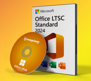 A sleek digital representation of an official Microsoft Office 2024 Standard Activation Key glowing on a slate grey background.