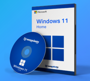A sleek digital representation of an official Windows 11 Home Key glowing on a slate grey background.